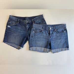 Lot Of 2 Women’s Denim Jean Shorts Loft Size 2 Cutoff Cuffed Medium Wash Zipper